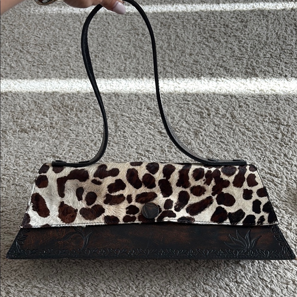 Vintage Genuine Cowhide Leather Shoulder Purse Hand Carry Bag Argentina 🇦🇷👜🐮